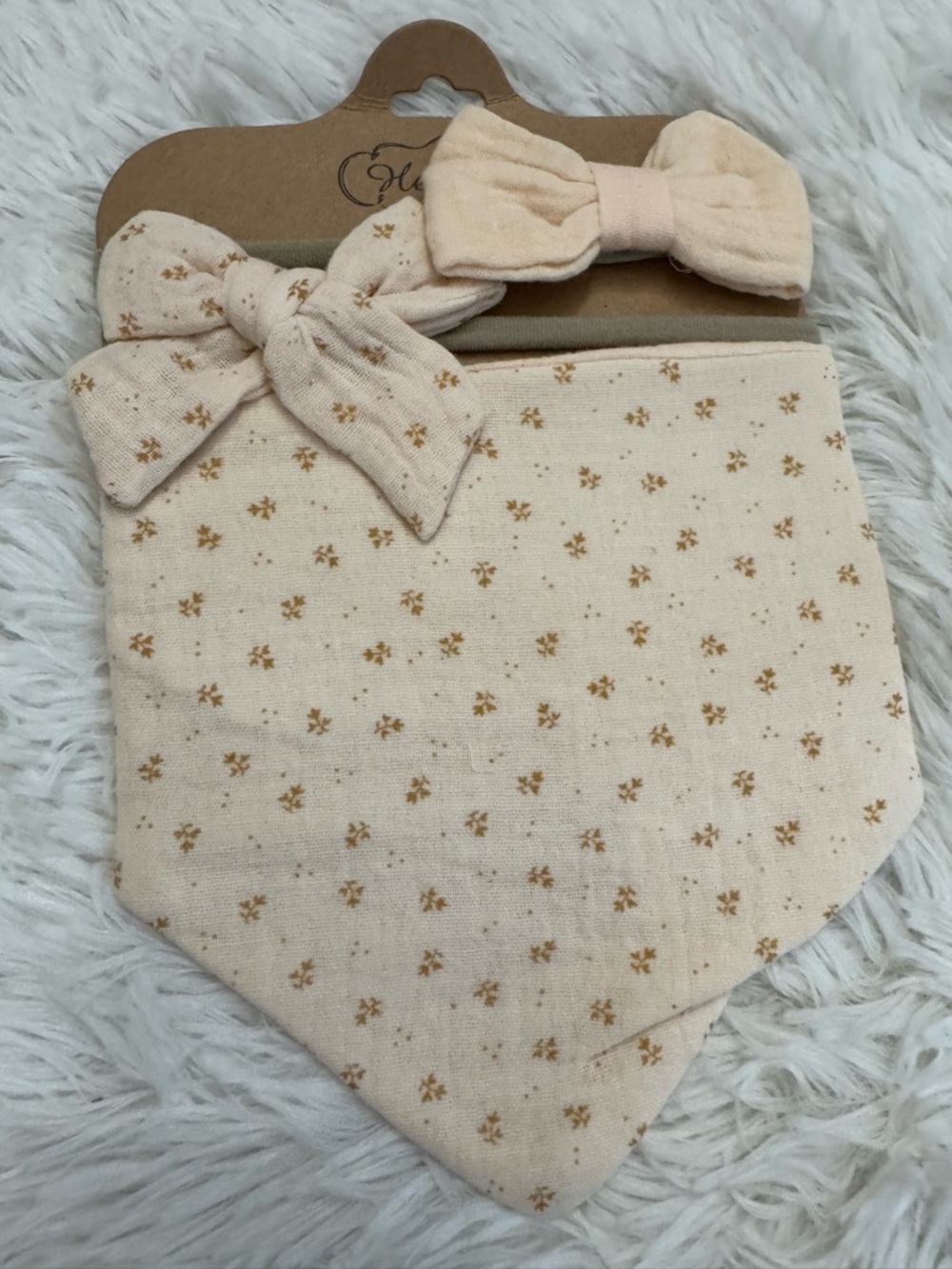 Cream Floral Bandana Bib with Matching Bows